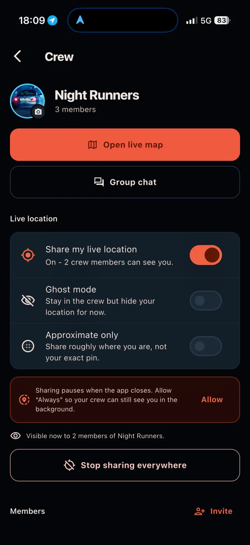 FullRev crew live location sharing